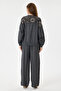 Women's Anthracite Italian 100% Linen Mesh Sequin Embroidered Zippered Jacket - Linen Suit with Trousers Size 38 - 46 - 6