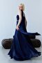 Navy Blue Strapless Crystal Stone Embroidered Draped Shawl Detailed Long Evening Dress - 3