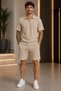 Premium Ribbed Ottoman Fabric Zipper Detailed Polo Collar Unisex T-Shirt and Shorts Set Women's and Men's Set - 3