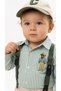 Striped Teddy Bear Printed Shirt with Suspender Belt and Hat, Lycra Gabardine Trousers, 4-Piece Baby Boy Set - 3