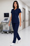 Women's V-Neck Bat Sleeve Beige, Cobalt Blue, Burgundy, Navy Blue, Black Lycra Belinda Fabric Scrubs Set - 7