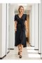 Women's Double Breasted Collar Midi Length Belted Crepe Dress 120 Cm - 2
