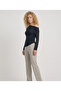 Women's Black Boat Neck Off-Shoulder Gathered Detailed Asymmetrical Cut Lycra Stretchy Ribbed Fabric Blouse - 2