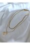 Women's Gold Color Stone Heart 2-Piece Steel Necklace - 2