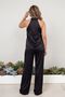 Halter Neck Beaded Accessory Satin Blouse Wide Leg Pants Double Set 7016 - 3