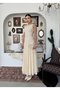 Women's Beige Midi Dress Boat Neck Sleeveless Lace Embroidered Flared Cut - 8