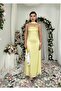 Women's Sari Strapless Shawl Detailed Satin Midi Dress with Open Back - 8