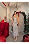 Women's Gray Midi Dress with Straps, V-Neck, Sequins, and Open Back - 7
