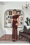 Women's Coffee Tulle Dress Strapless Neckline Gathered Transparent Detailed Long Evening Dress - 6