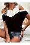Women's short sleeve round neck two-tone viscose blouse - 3