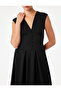 Crepe Scuba Fabric Sleeveless Buttoned V-Neck Corset Midi Dress - 4