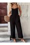 Women's Rope Strap V-Neck Ethnic Stripe Patterned Pocket Detailed Janjan Crepe Jumpsuit - 3
