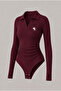 Polo Collar Embroidered Gathered Detail Zip-Up Blouse - 2