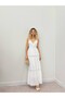 Women's White Maxi Length Thin Strap V-Neck Layered Dress with Lace Detail - 2