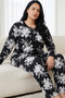 Black Patterned Buttoned Cotton Lycra Large Size Oversized Knitted Pajama Set26240930