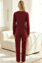 Burgundy Patterned Embroidered Cotton Lycra Knitted Pajama Set26240306 - 3