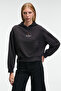 Isadora women's hooded embroidery detailed regular fit crop anthracite sweatshirt - 2