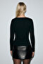 Bubili women's soft and stretchy fabric buckle detailed slim fit black blouse - 6