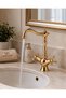 Gold Swan Sink Faucet Classic Cross Arm High Spout Retro Ottoman Model Gold Color Faucet