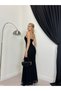 Women's Black Strapless Sweetheart Neckline Lace Detailed Fish Cut Maxi Event Dress - 3