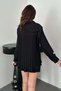 Women's Black Shirt with Pleated Collar Detail, Long Sleeves, Buttoned Woven Shirt - 5