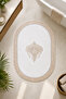 White Embroidered Non-Slip Leather Based Oval Bath Mat with Tassels Washable Bathroom Set Dione