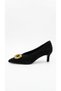 Favyen Women's Pointed Toe Thin Heel Gold Buckle Detailed Textured Mini Heeled Office Daily Casual Shoes - 3