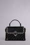 Quilted Embroidered Women's Stylish Hand-Shoulder Bag with Stone and Corner Detailing, Black