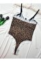Leopard Patterned Soft Textured Cotton Stretchy Lace Detailed Snap Fastener Bodysuit - 8
