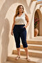 Plus Size Women's Below Knee Gabardine Capri 07 Dark Navy Blue - 3