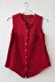 Red Sleeveless Buttoned Pocketed Casual Muslin Woven Blouse 70 60 - 2