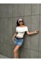 Lycra Madonna Collar Short Sleeve Blouse Ecru
