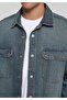 Oversize Fit Men's Mid Indigo Denim Shacket - 4