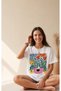 Unisex White Tshirt Flowers Floral and Kitten Oversize - 2