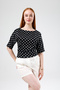 Polka Dot Waist-Fitted Short Sleeve Premium Blouse - 4