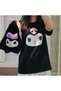 Mi̇ngalondon Kuromi Face Printed Black Unisex Oversize T-Shirt - 5