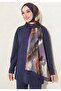Patterned Bamboo Shawl Silver-Dark Blue