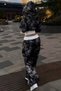 Culture Black Premium Camouflage Pattern Zippered Kangaroo Pocket Hooded Embroidered Lace-Up Baggy Tracksuit Set - 2