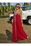Women's Strappy V-Neck Ethnic Stripe Detailed Long Viscose Dress - 6