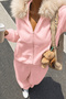 Muchi Pink Furry Hooded Comfortable Fit Premium 3 Thread Thick Sweatshirt Tracksuit Set with Kangaroo Pocket - 4