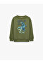 Dinosaur Printed Crew Neck Long Sleeve Oversize Sweatshirt - 5