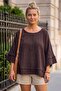 Brown Pool Collar 3/4 Sleeve Casual Cotton Woven Blouse 65 65
