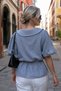 Women's Gray Baby Collar Blouse with Elastic Waist and Sleeves Arm-26Y001101 - 2