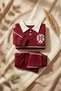 Ruby College Series Cotton Polo Collar Claret Red Baby Tracksuit Set - with Contrast Stripes and Embroidery Detail P - 7