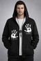Handprint Design Printed Hooded Plain Black Zippered Cardigan