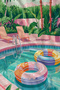 70X150 Beach Towel with Tropical Pool and Palm Tree View - Cotton Bath Towel - 2