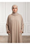 Sand Beige Front Zip Nida Abaya with Inside Belt & Pockets - 3