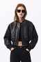 Bomber Coated Pilot Zippered Double-Pocket Ribbed Black Leather Jacket