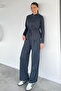 Smoked Women's Waist Drawstring Belted Sweat Pants Double Set