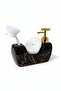 342 Black Marble Patterned Porcelain Liquid Soap Dispenser with Brush |   Gold Pumped - 3